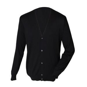 Henbury Mens V Neck Button Fine Knit Cardigan / Black
